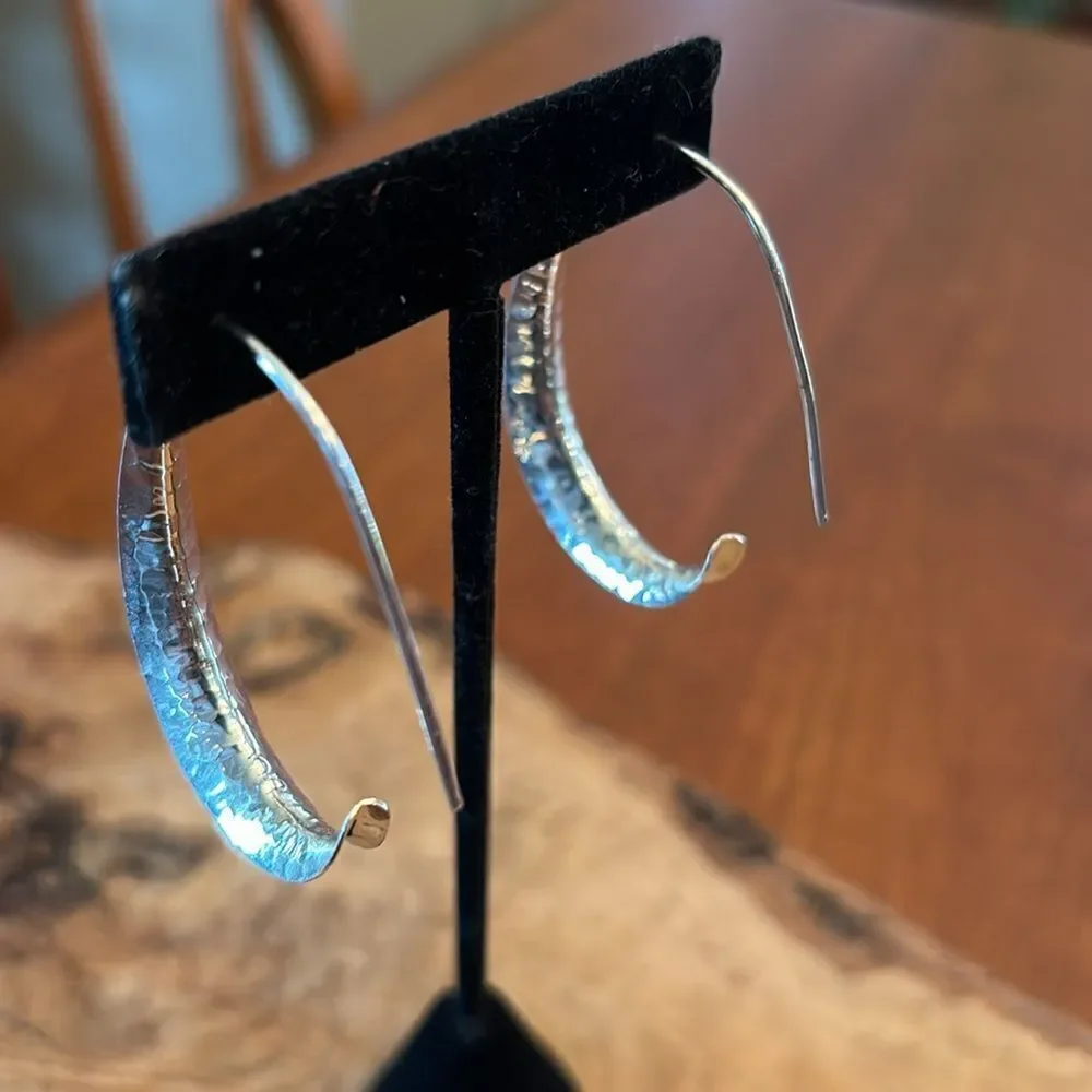 Sterling Silver Curved Hammmered Hoop Earrings